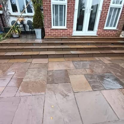 Sandstone patio and steps completed by RMS Building and Landscaping