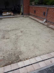 A driveway installed in front of a garage (that we also built) in Woodthorpe, Nottingham.