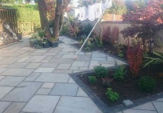 A full rear landscape project in Gedling, Nottingham, using charcoal edging sets installed with a kandla grey indian sandstone infill. Brick butresses built, coping stones on walls relayed and wall rendered. A full rear landscape project in Gedling, Nottingham, using charcoal edging sets installed with a kandla grey indian sandstone infill. Brick butresses built, coping stones on walls relayed and wall rendered.