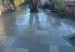 A full rear landscape project in Gedling, Nottingham, using charcoal edging sets installed with a kandla grey indian sandstone infill. Brick butresses built, coping stones on walls relayed and wall rendered. A full rear landscape project in Gedling, Nottingham, using charcoal edging sets installed with a kandla grey indian sandstone infill. Brick butresses built, coping stones on walls relayed and wall rendered.