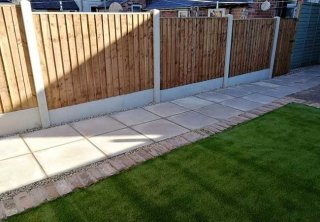 A rear patio path we created using plain concrete slabs, artificail grass and a new fence at a property in Netherfield, Nottingham A rear patio path we created using plain concrete slabs, artificail grass and a new fence at a property in Netherfield, Nottingham
